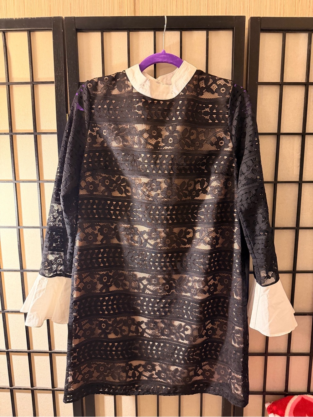 English Factory Black Lace Dress with White Trim